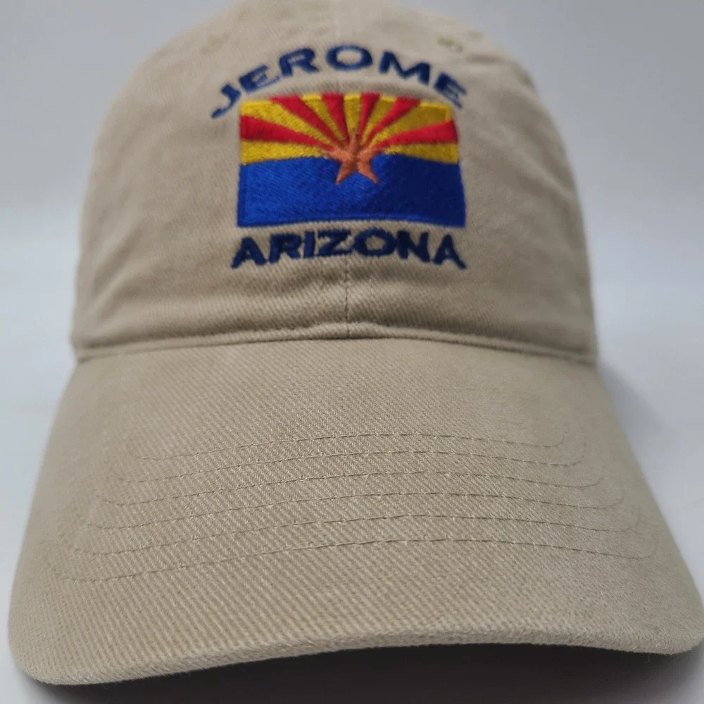 Vintage Jerome Arizona Hat Strapback Beige State Flag Logo Casual Travel Dad Men